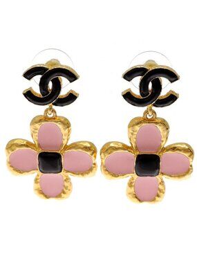Chanel Flower Pink & Black Earrings